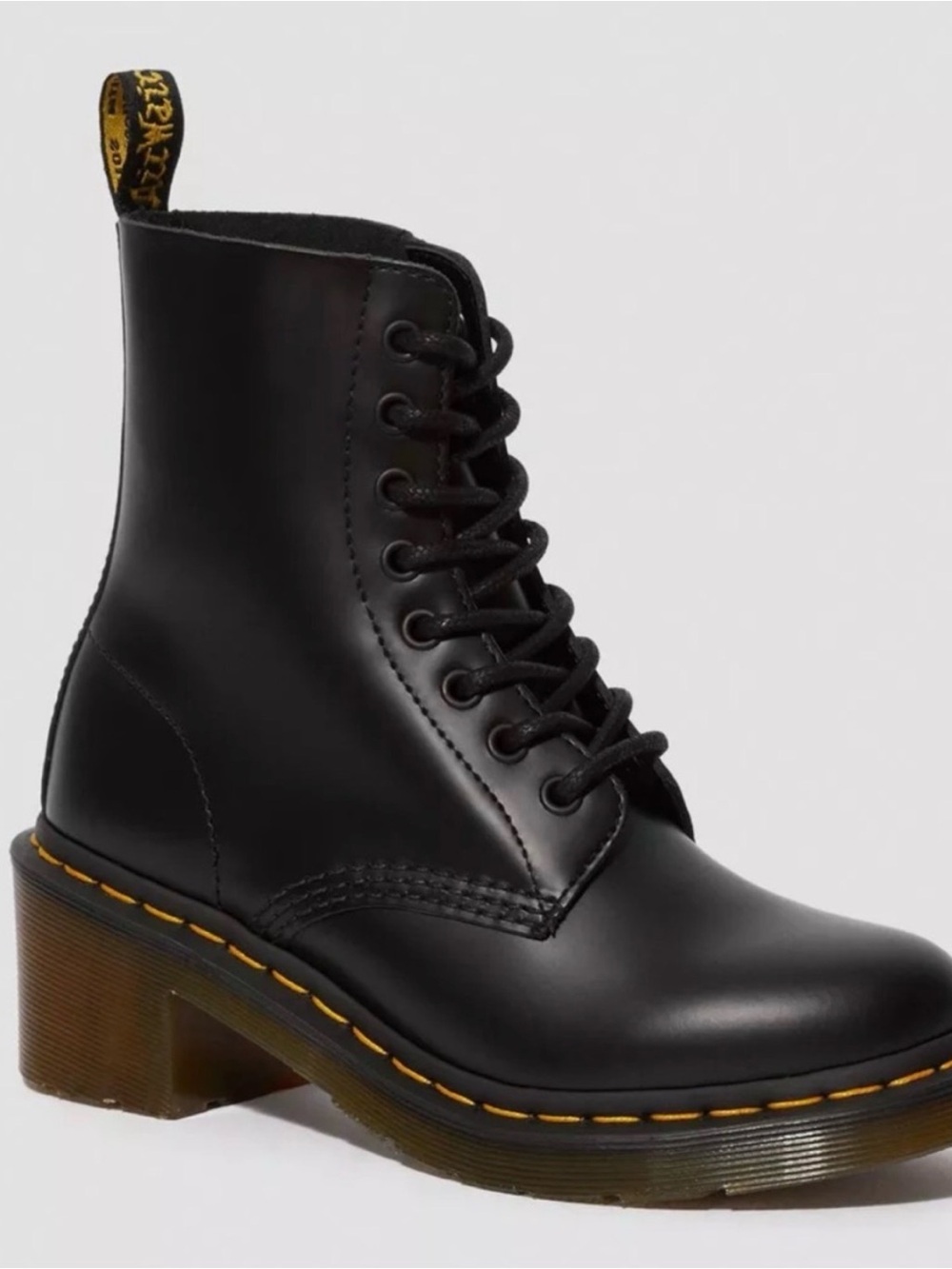 Dr. Martens Clemency Heeled Lace-Up Boot in Black Smooth Leather